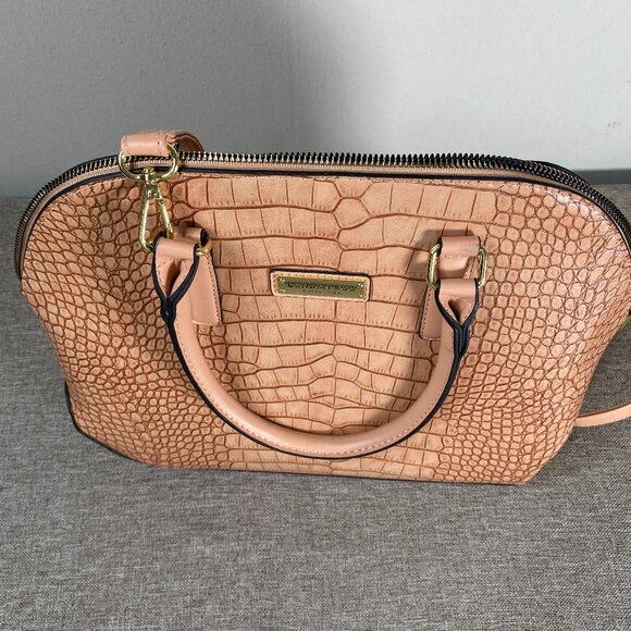 London Fog Caroline Croco Satchel Bag w/ Shoulder Strap Nude Color - Picture 2 of 12